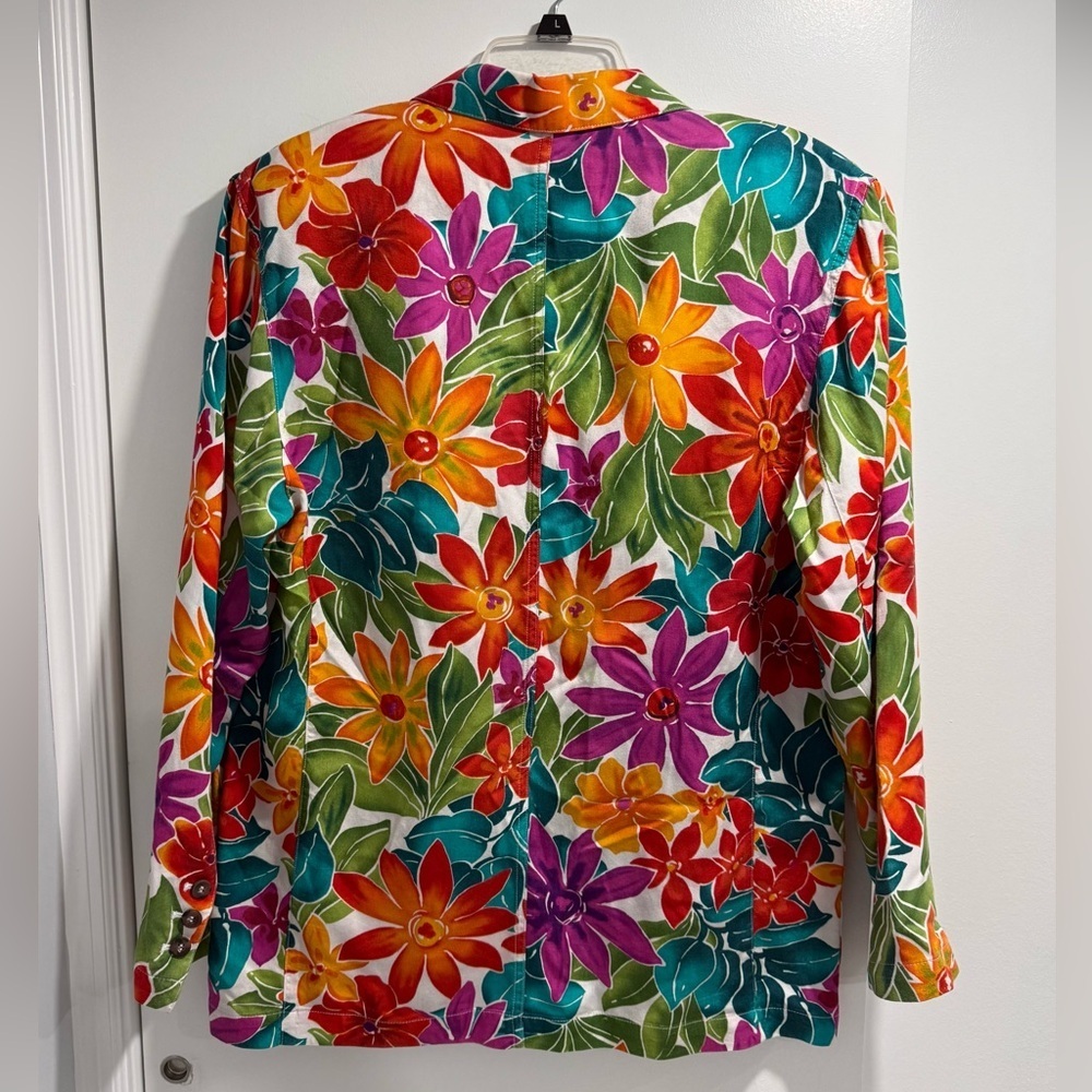 Lizsport Womens Colorful Floral Blazer Jacket Size L - Picture 3 of 11